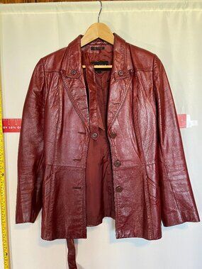 Red leather belted blazer